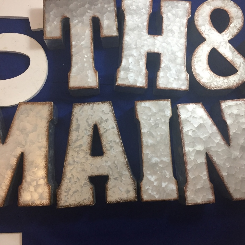 Hobby Lobby Wall Decor NWT Galvanized Metal (8) Letters & (1)Wooden Letter